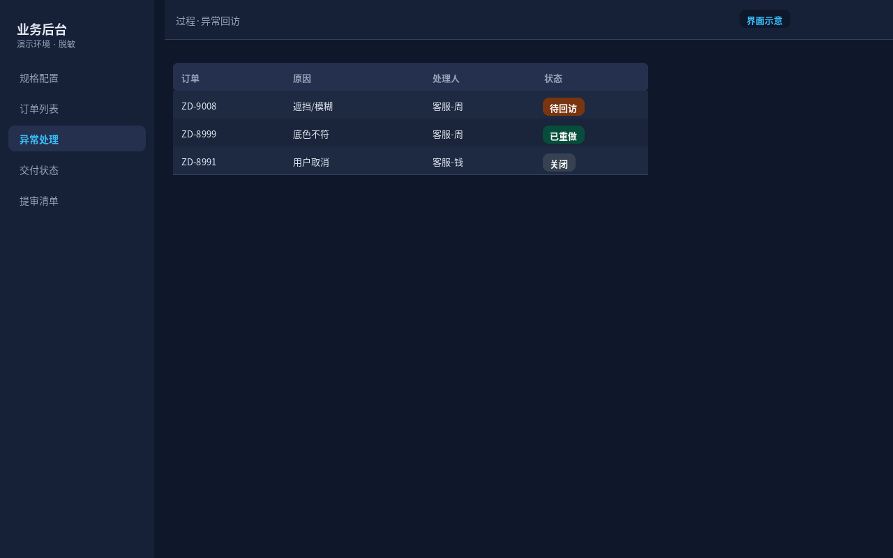 过程·异常处理：客服回访入口